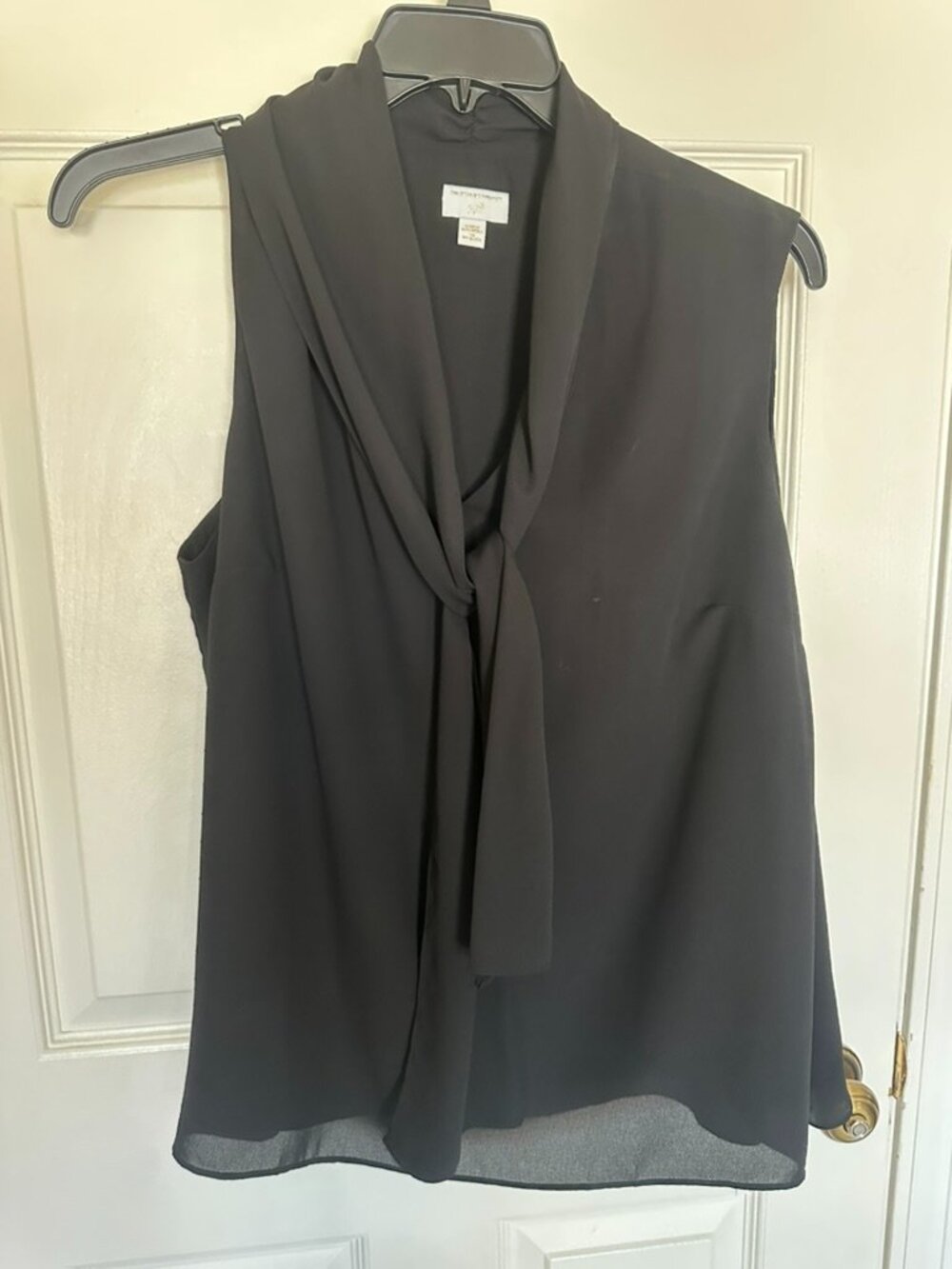 Christian Siriano for J Jill 2X Black Tie Neck Blouse Sleeveless Draped Top Plus
